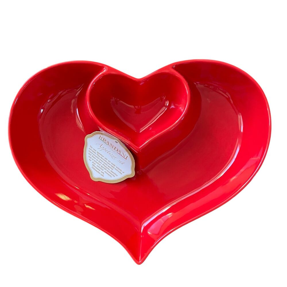 Brandani RED Heart Shaped Porcelain Appetizer Bowl 11in Valentines Day New